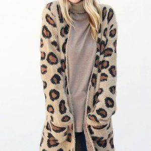 Fuzzy Leopard Print Cardigan